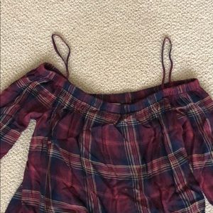 Anthropologie off the shoulder plaid shirt